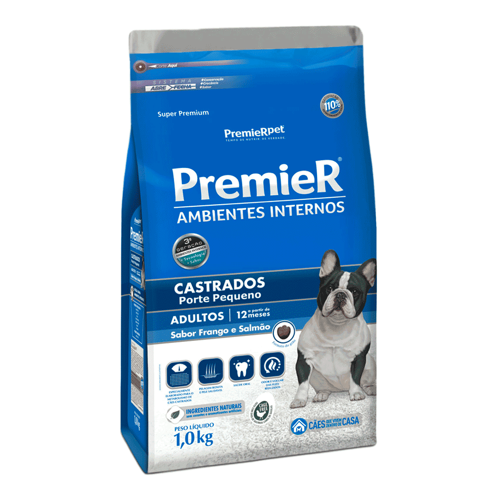 Premier Ambientes Internos Castrados Adultos Frango e Salmão 12kg