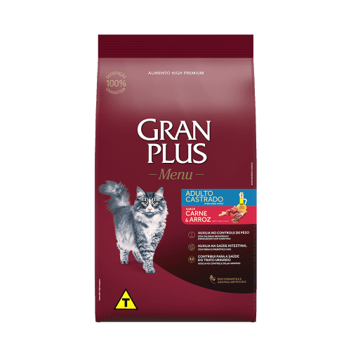 GranPlus Menu Gatos Adultos Castrados Carne e Arroz 10kg